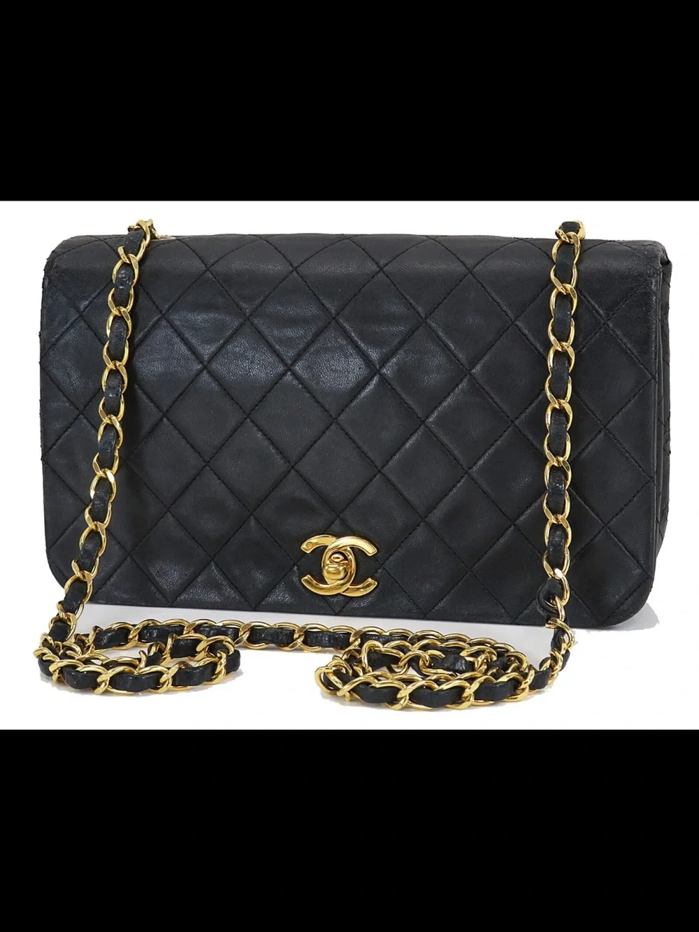 CHANEL Black Quilted Lambskin Shoulder Bag with Gold Hardware